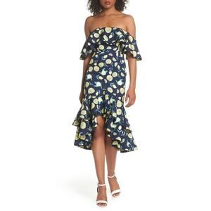 NEW! Fame and Partners Sasha Off the Shoulder Dress in Lemon Print size US 0